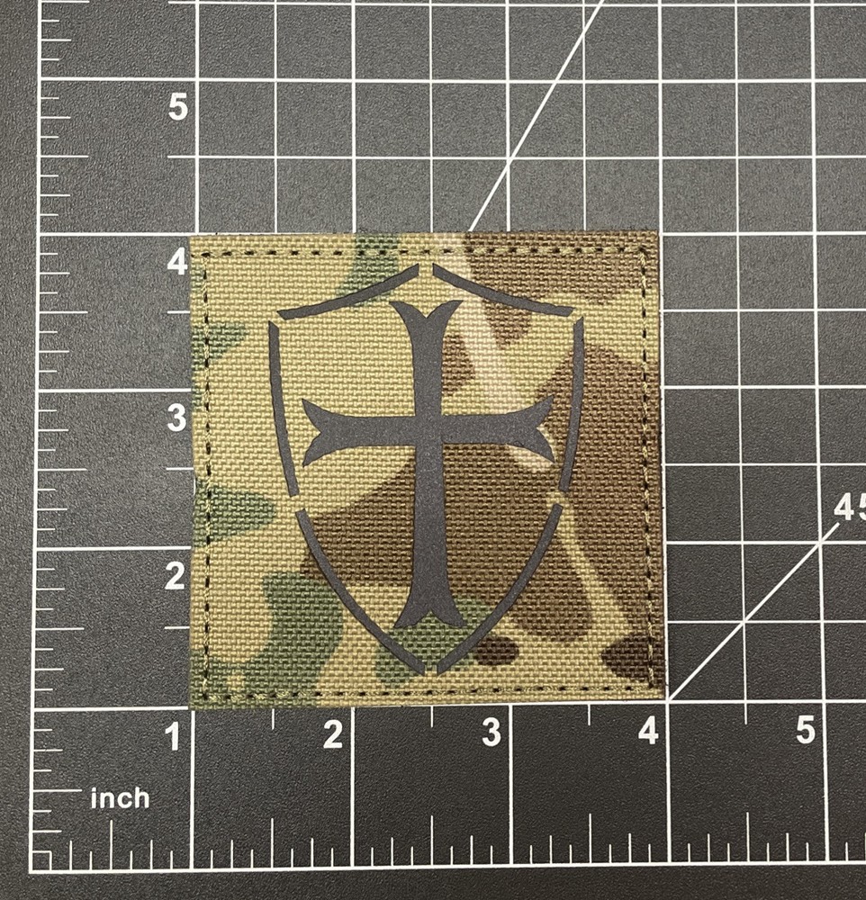 Knight Templar Holy Cross Shield IR Reflective Tactical Operator Patch Multicam
