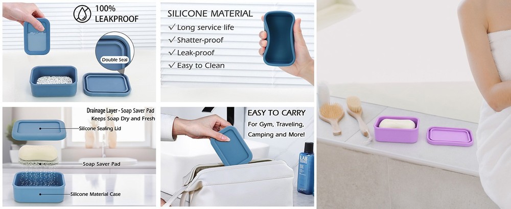 Enhanced Leak-Proof Silicone Soap Case with Draina Layer.
