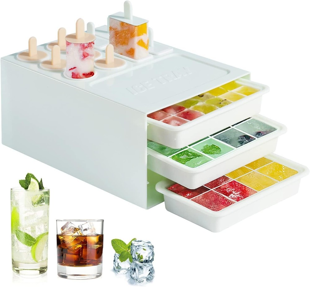 Cute Ice Cube Tray 3 Pack & Small Popsicle Molds, Easy Release Silicone