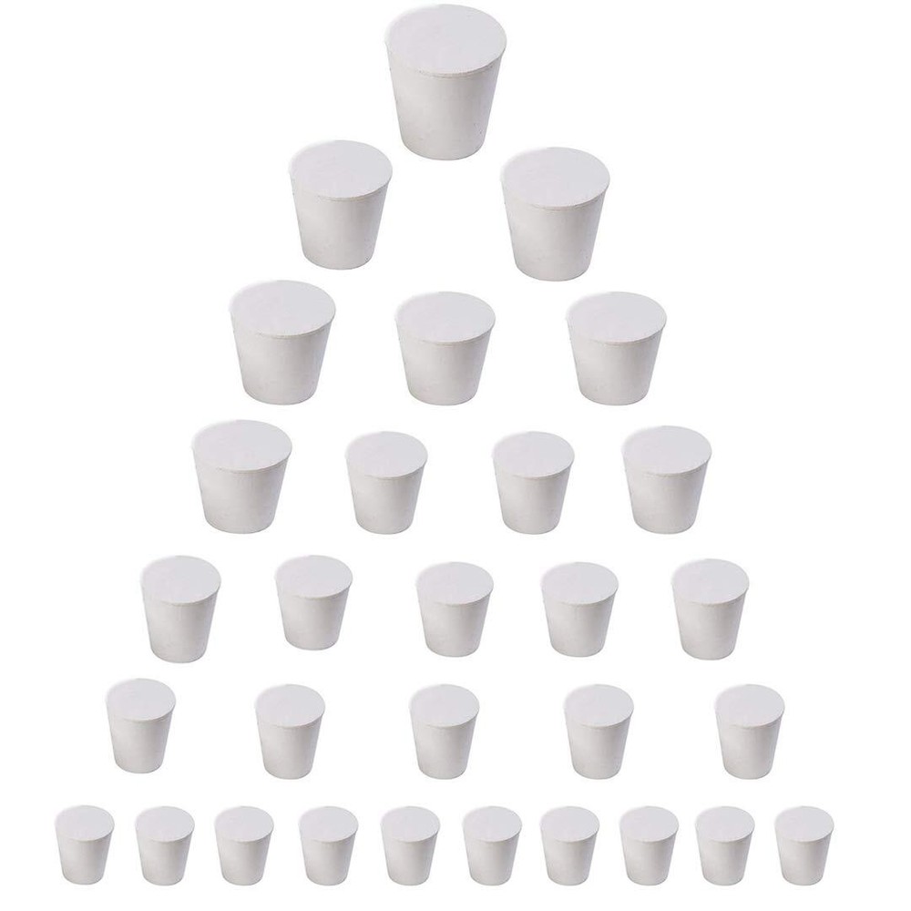 30PCS Rubber Stoppers 10 Sizes #000 to #7 Solid White Lab Seals