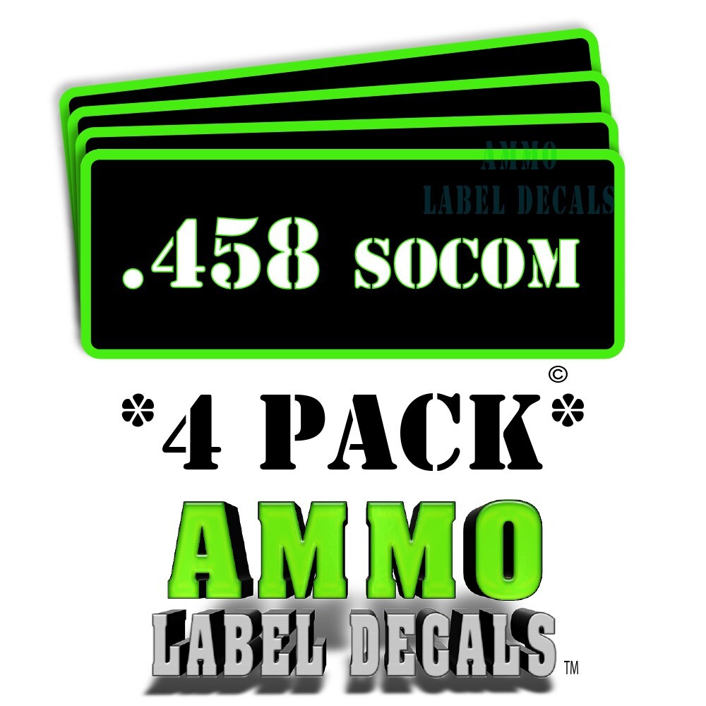 458 SOCOM Ammo Can Labels Ammunition Case Decals 3"x1" rounded corners GRbkRD