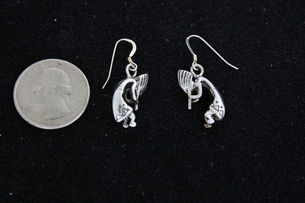 Kokopelli Small Dimensional Wire Earrings in Sterling Silver