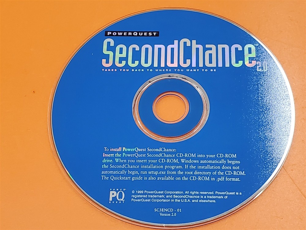 ⭐️⭐️⭐️⭐️⭐️ PQ Software PowerQuest Second Chance 2.0 Vintage Rare