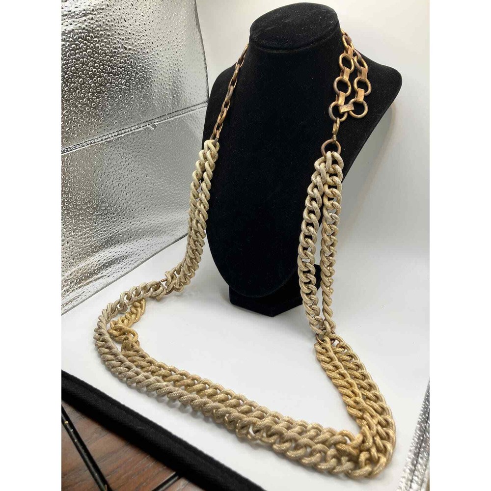 Chunk Linked Chain Two Tone Statement 31 Inch Necklace!