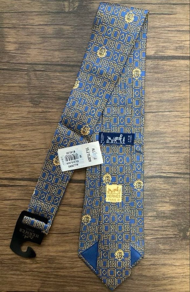 Hermes Silk Tie 150cm Blue Unused Condition