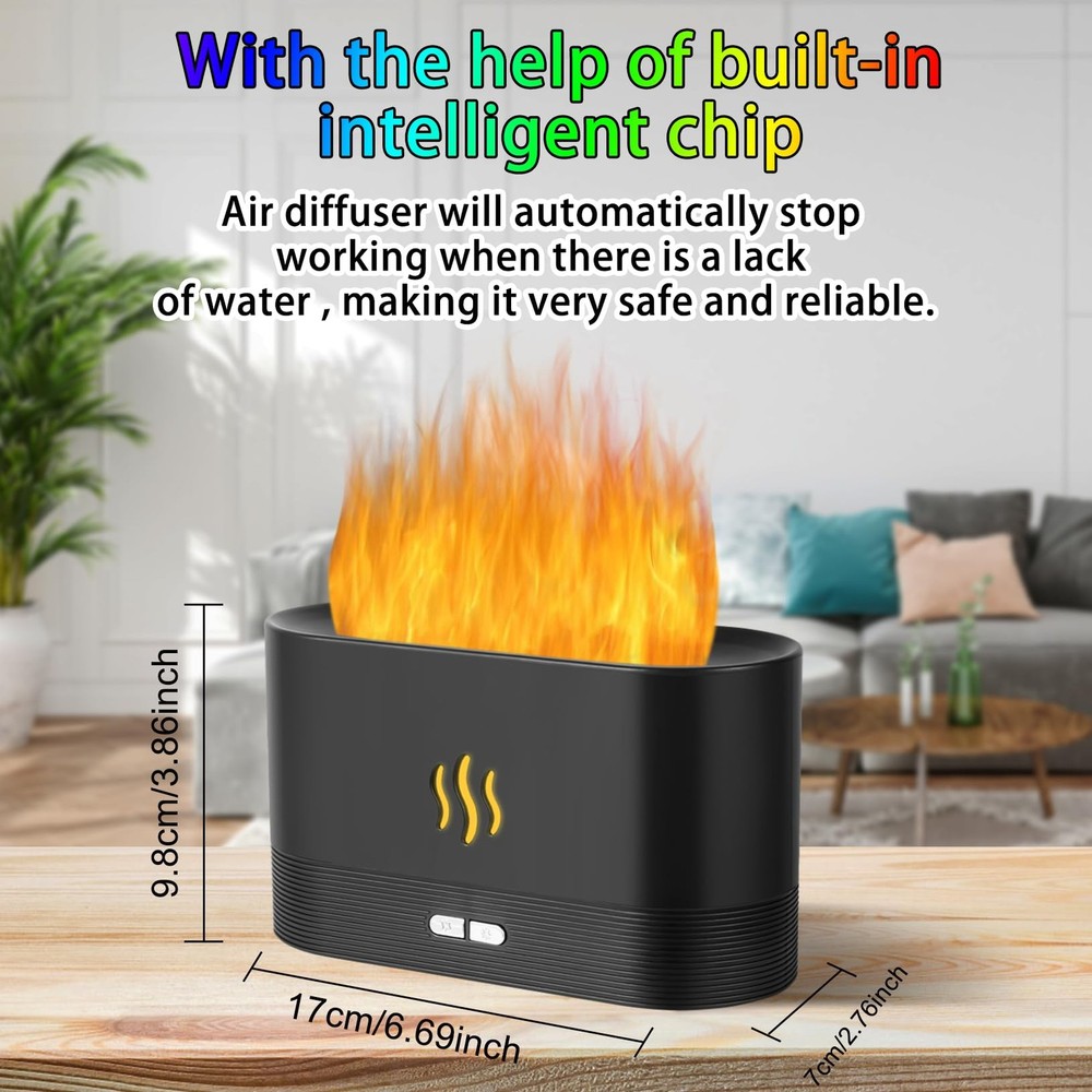 Flame Diffuser Humidifier-Auto Off 180ml Essential Oil Diffuser-2 Modes Brigh...