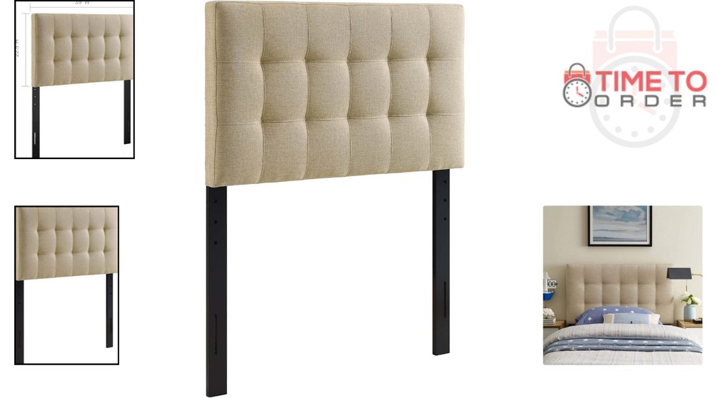 Twin Headboard Linen Fabric Tufted Adjustable Height Modern Style