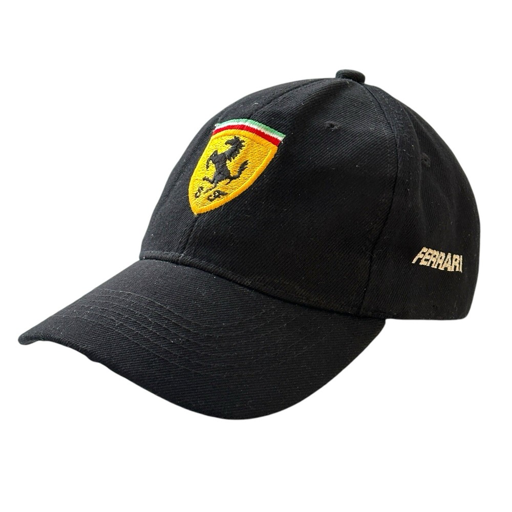 Ferrari Solid Black w Embroidered Logo Adjustable Hat Cap One Size EUC