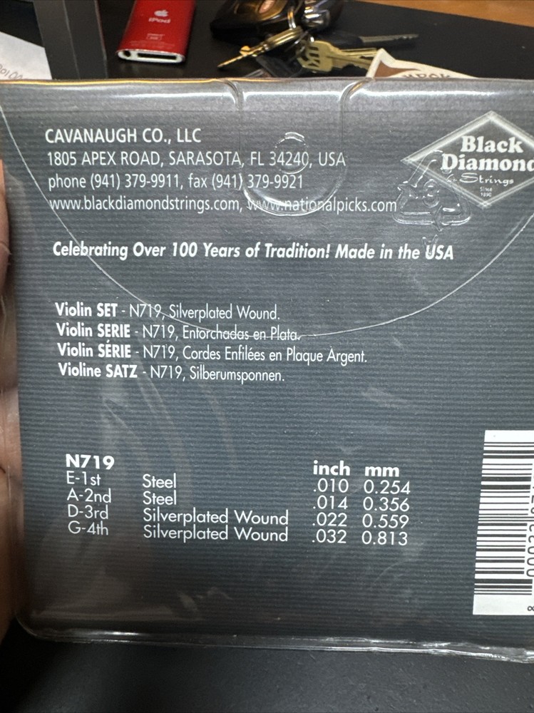 Black Diamond Fiddle Violin Strings N719 Silver Plated Wound Set