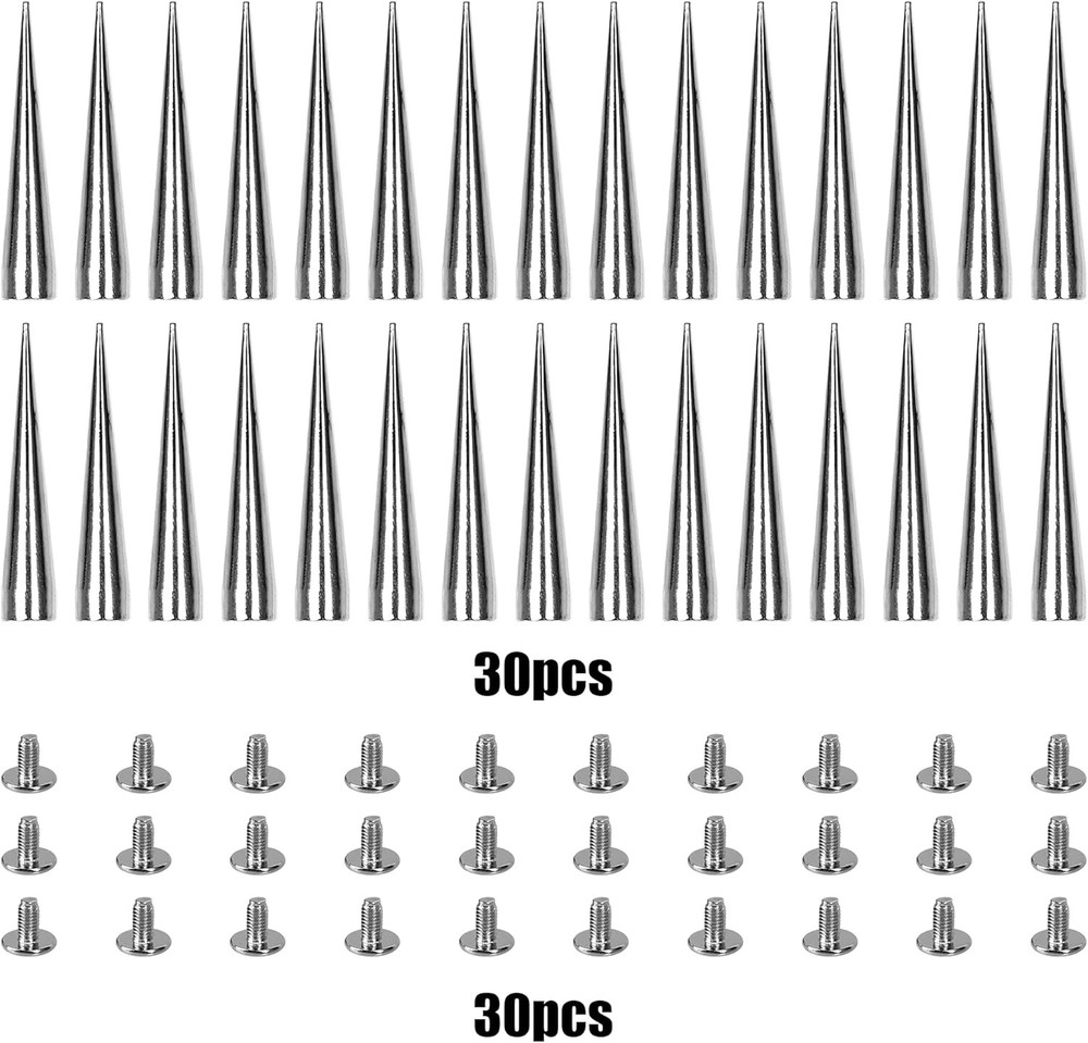 30PCS 40MM Spike and Studs Silver Cone Spikes Punk Large Leather Rivets