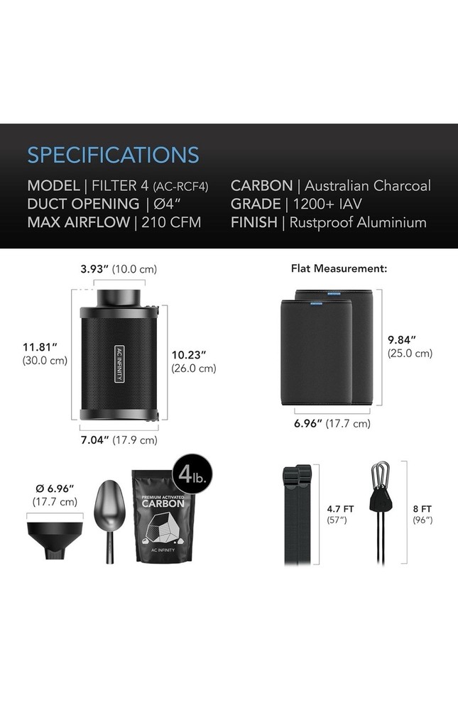 AC INFINITY Refillable Carbon Filter Kit 4", with Australian Charcoal