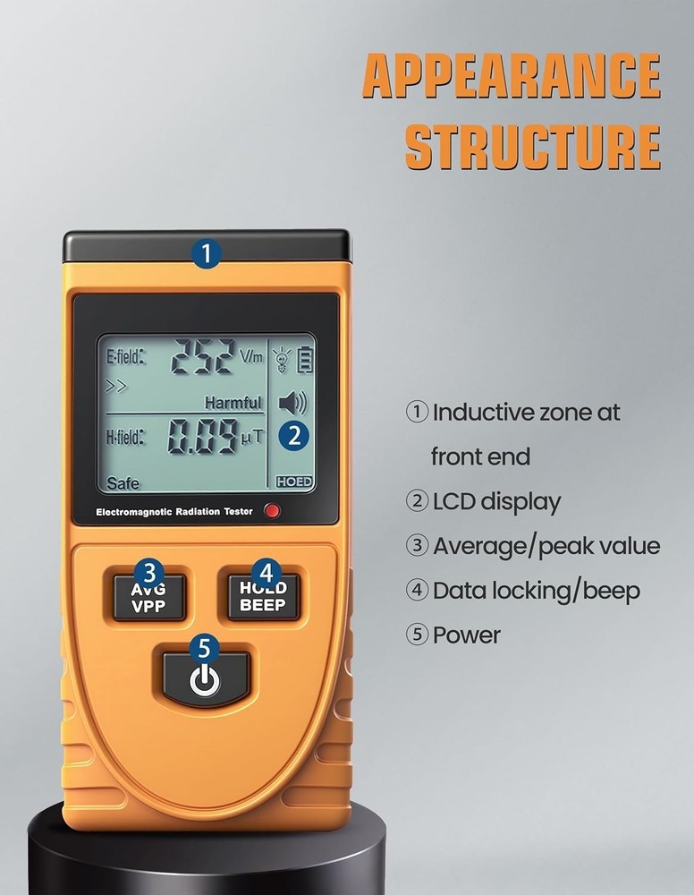 2 in 1 Electromagnetic Field Radiation Digital Electromagnetic Radiation Dete...