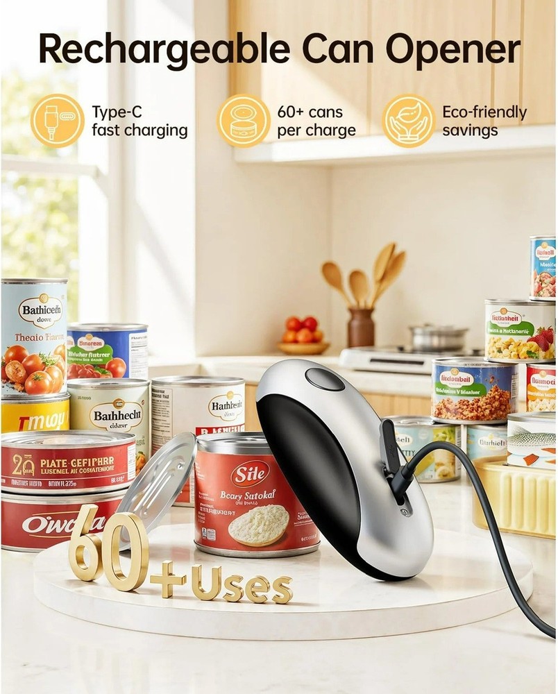 USB One-Button Automatic Rechargeable Electric Can Opener - Kitchen Gadget Gift
