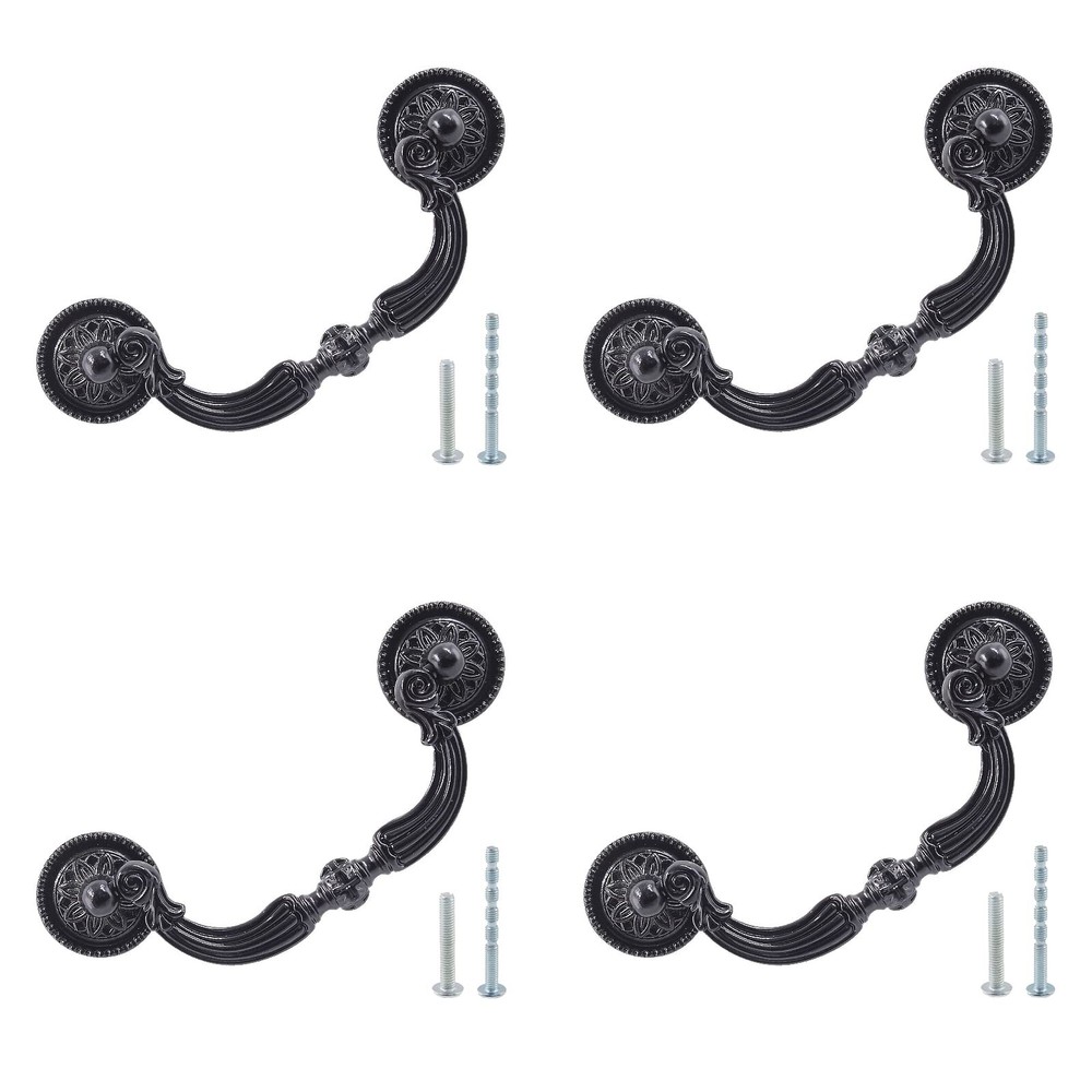 4 Pack Antique Drop Drawer Pull 3.5 Inch Hole Center Vintage Bail Pull Handle...