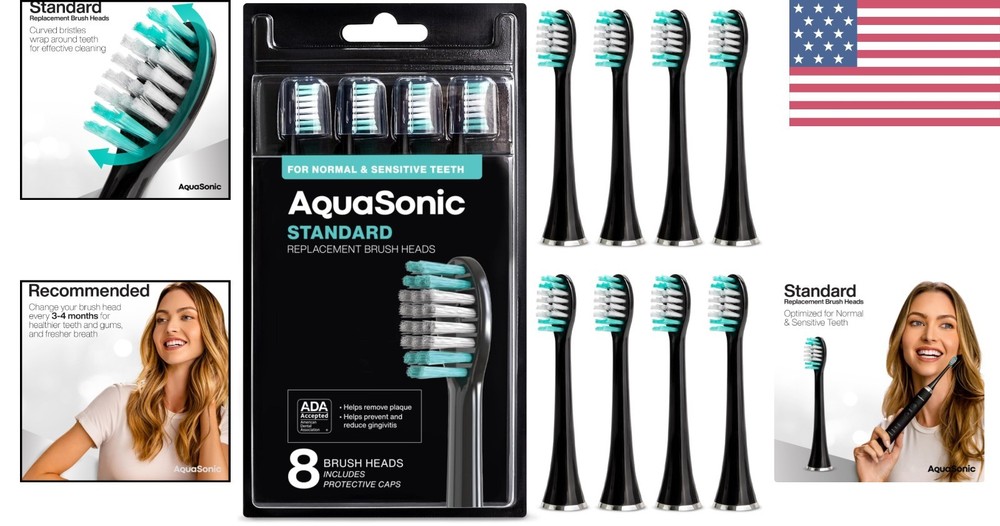 Soft Nylon Brush Heads - 8-Pack Compatible Replacement for Top Toothbrush Brands