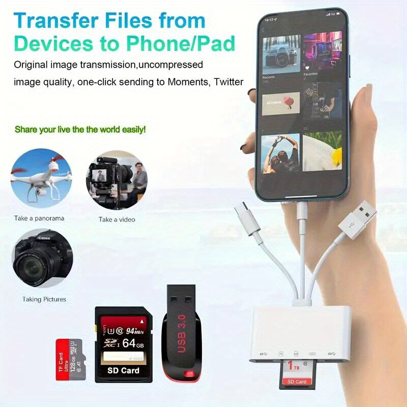 5 in 1 Multi-function TF/SD Card Reader USB OTG Adapter For Type C Phone/iPhone