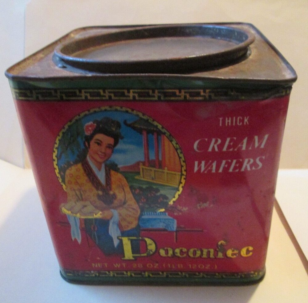 PACONFEC HIGH CLASS BISCUITS CREAM WAFERS BISCUIT TIN - Measures 7" Square