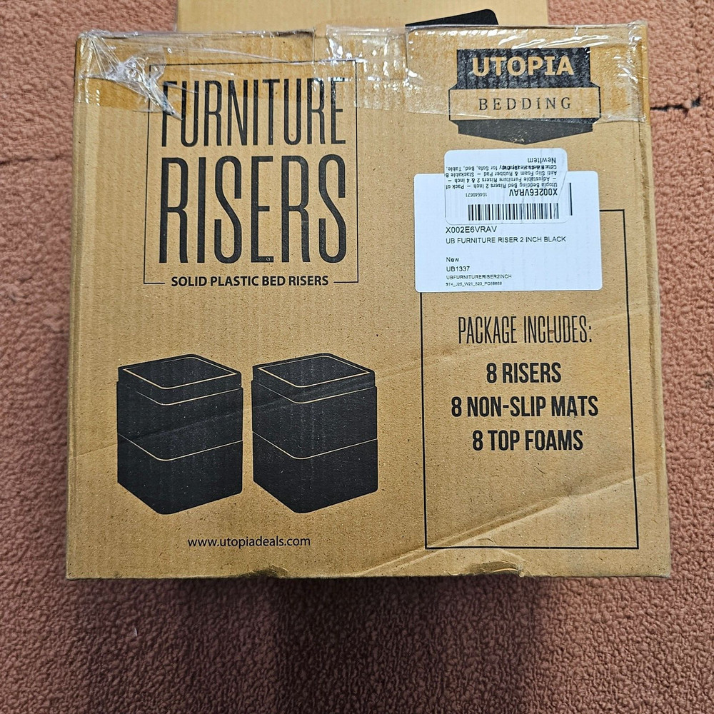 Furniture and Bed Risers - 2 Inch Stackable Square Black Utopia Bedding W1