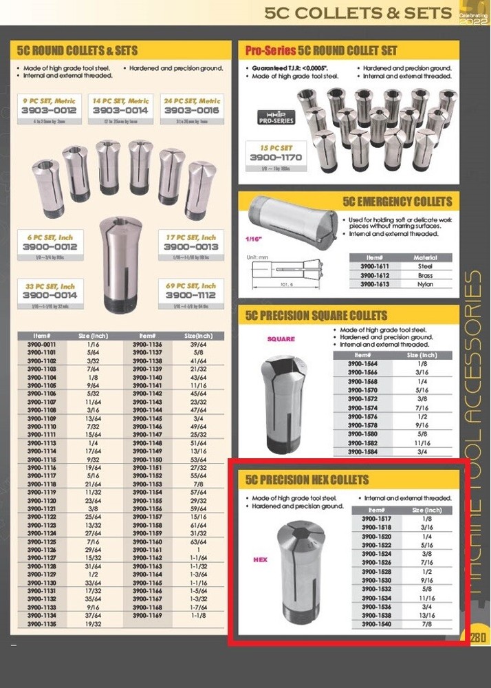 3/8" 5C PRECISION HEX COLLET (3900-1524)