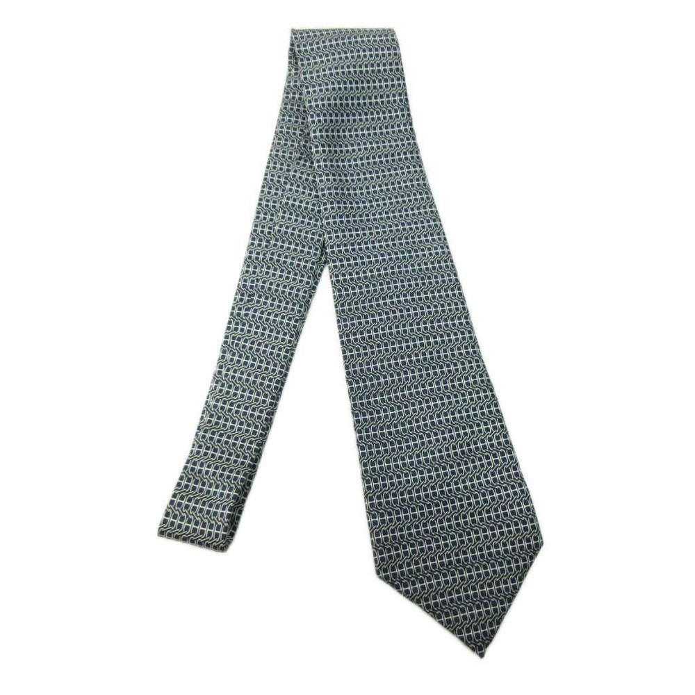 HERMES Tie All over Pattern 100% Silk Gray men's Excellent