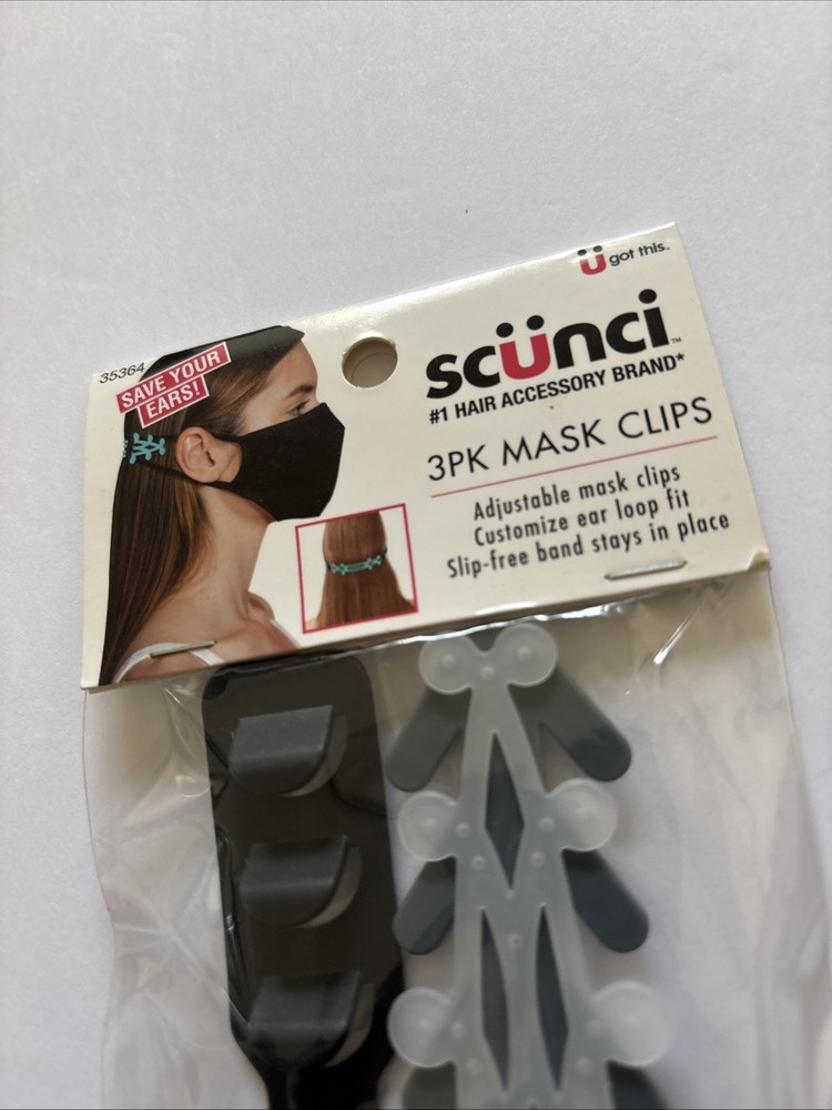 Scunci Adjustable Ear Strap Saver, Extender Holder, Comfortable Band Clip (3pc)