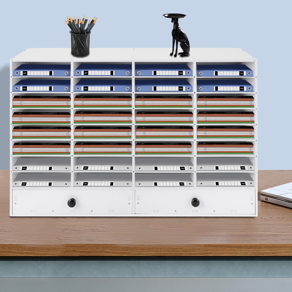 PVC Literature Organizer Adjustable File Sorter Stackable 32 Compartments White