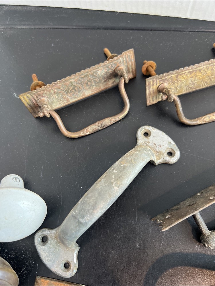 Antique Lot of Salvage Hardware For Doors Cabinets Thumb Latch Knobs Pulls