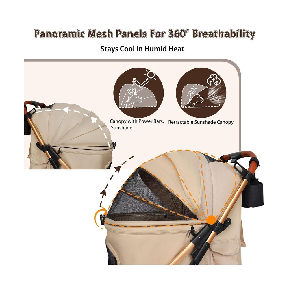 Pet Stroller with One-Click Folding & Storage Basket, for Small and... Fast Ship