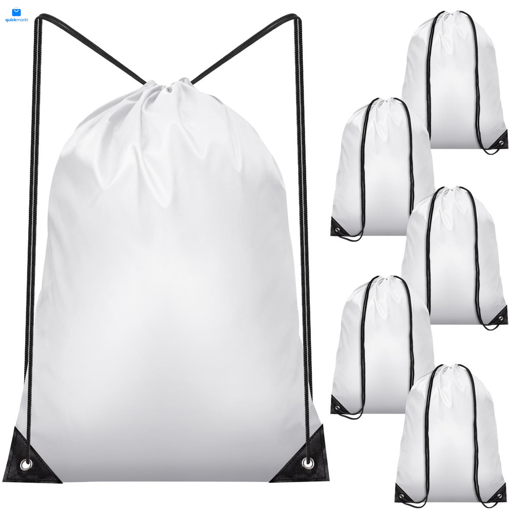 IKAYAS 6 Pcs Drawstring Bags Bulk White Backpack, 6 Pack,