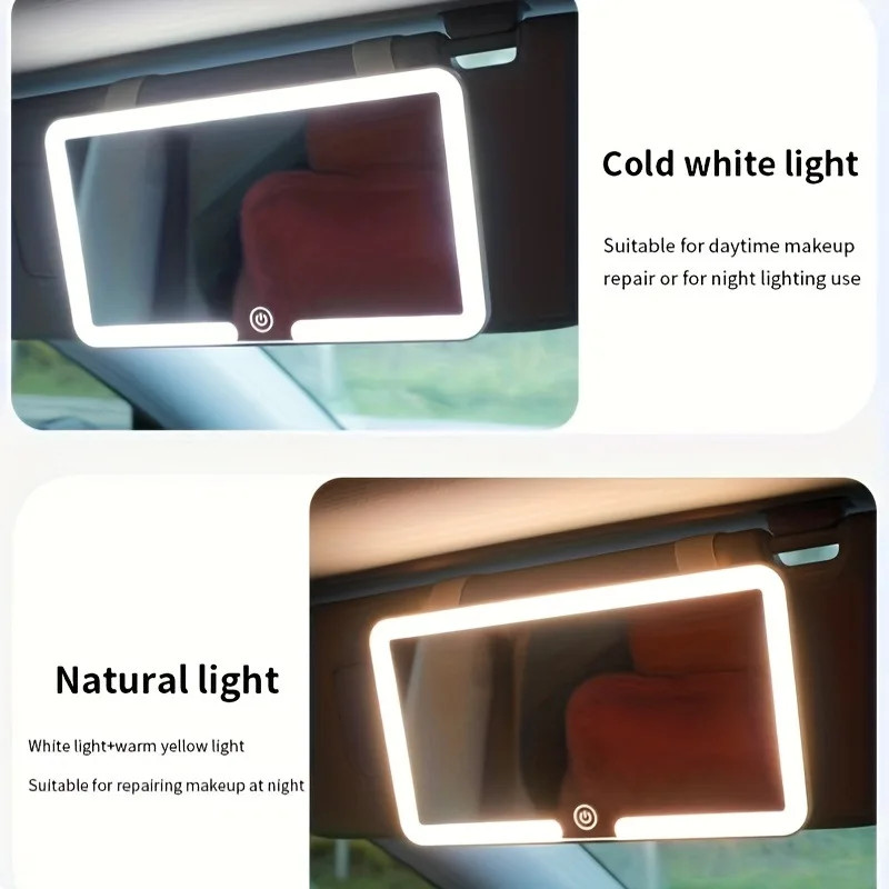 Car Sun Visor LED Makeup Mirror Rechargeable HD Vanity Mirror with Fill Light