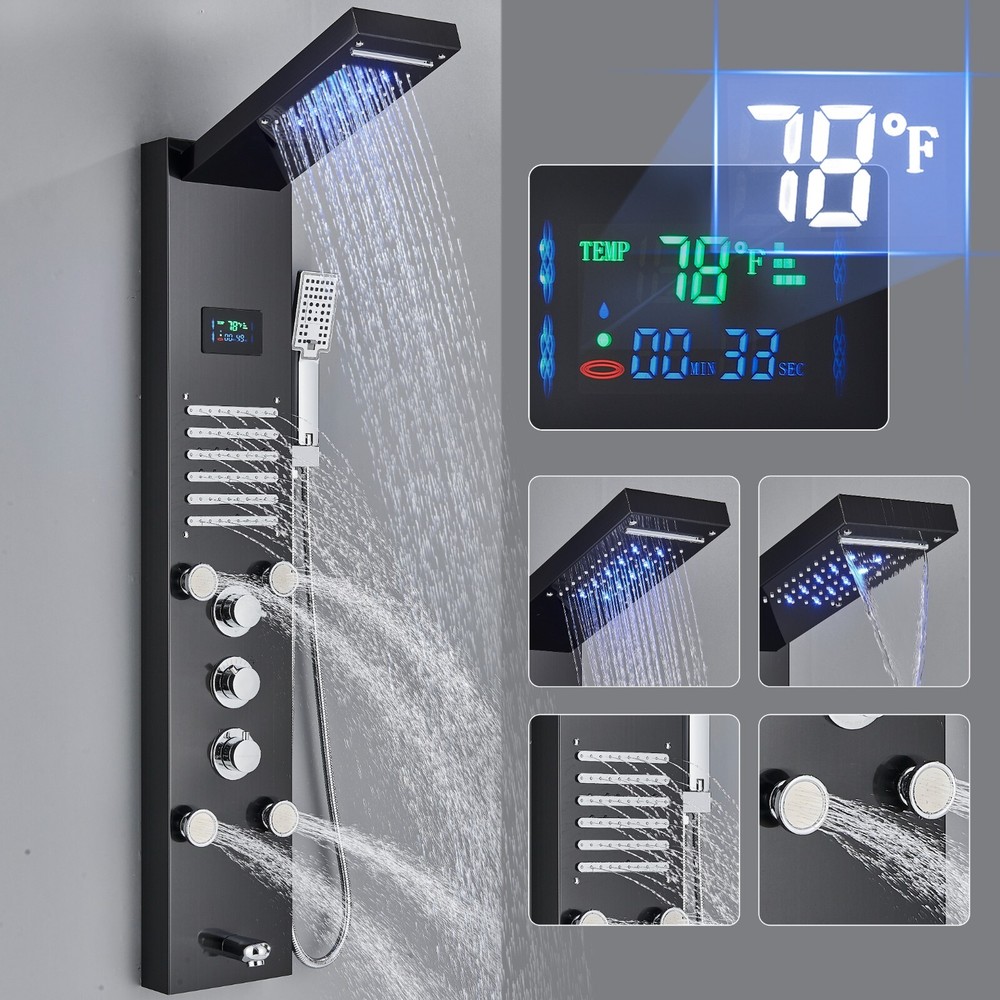 ELLO&ALLO LED Shower Panel Tower Rainfall &Waterfall Massage Body System Jet  ℉