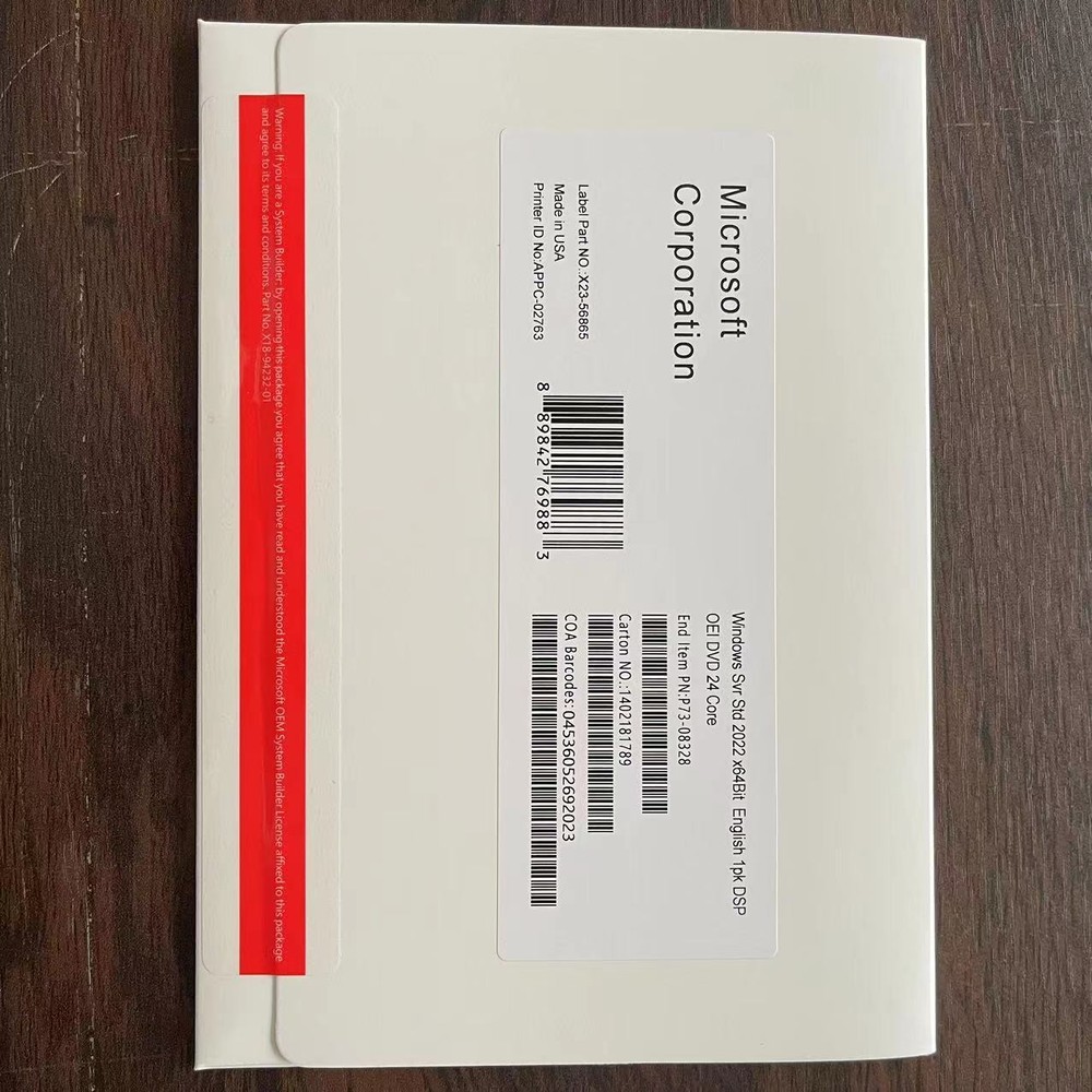 New Microsoft Windows Server 2022 Standard 64-bit License & DVD 24 Core