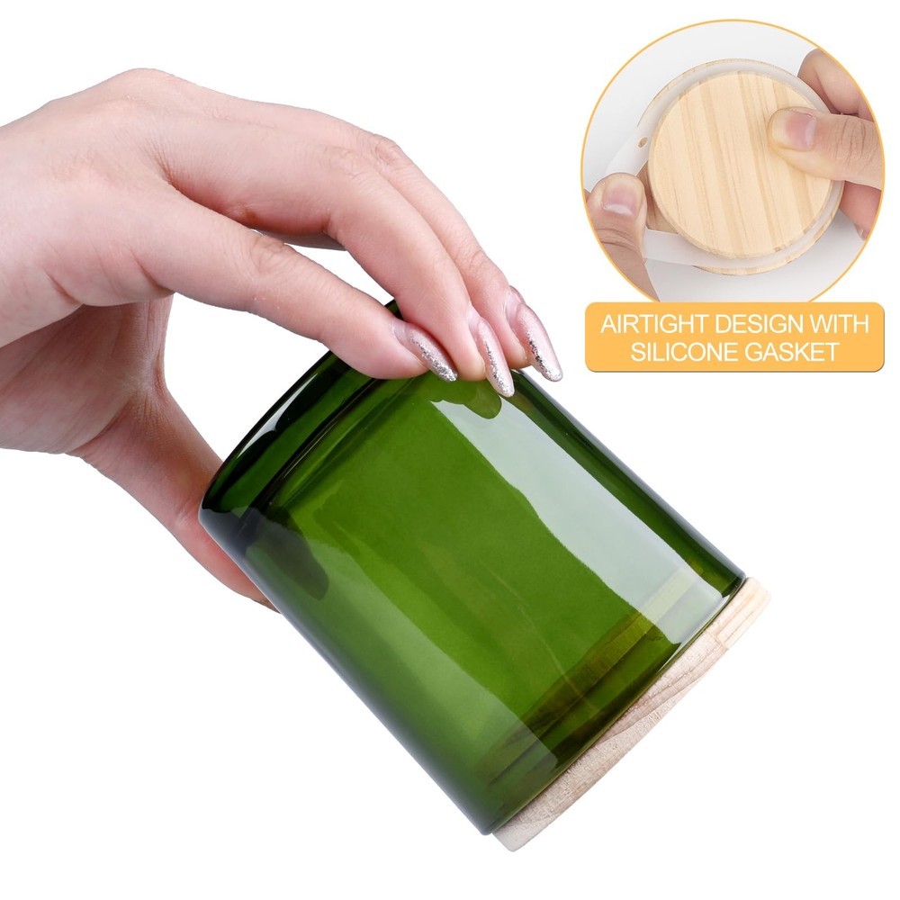 16 PCS Thick Candle Jars Making 7 oz Empty Wood Lids Sample Container Green