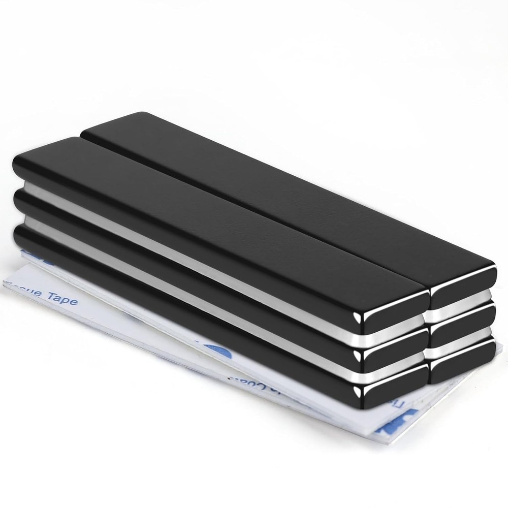 Neodymium Bar Magnets, 6 Pack, Rust-Resistant with Double-Sided Adhesive