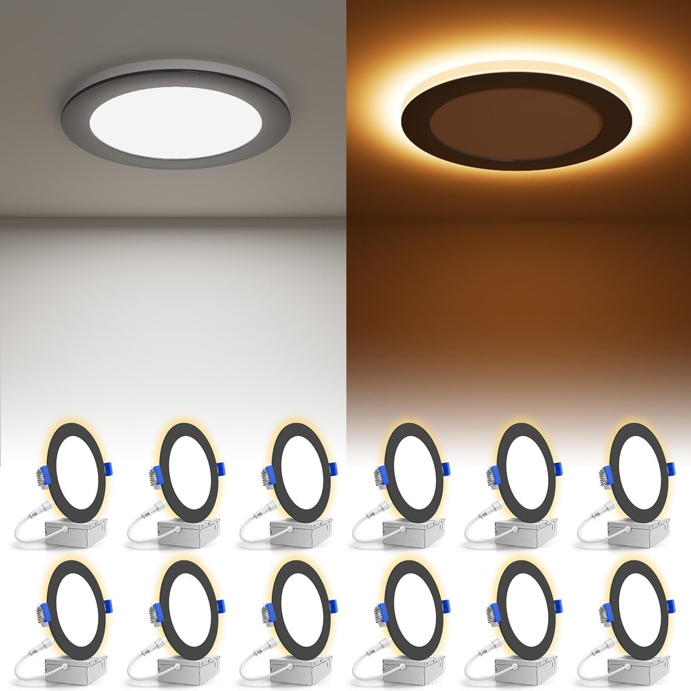 12 Pack 6 Inch 5CCT LED Recessed Ceiling Panel Light Dimmable with Night Light