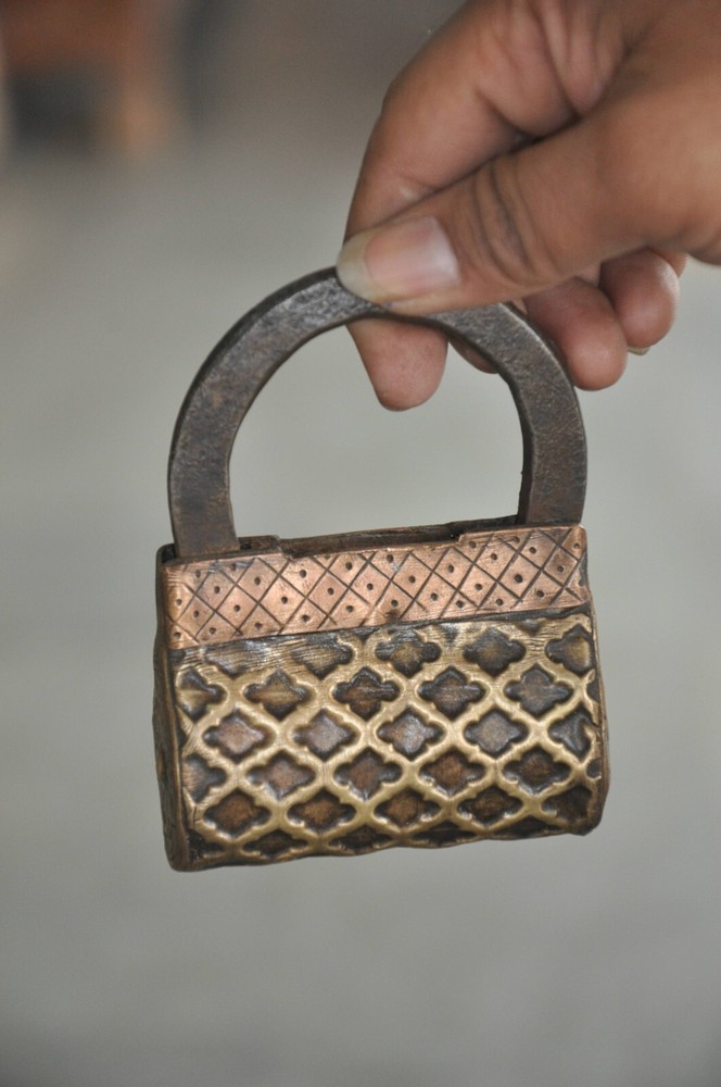 Vintage Iron Solid Brass Fitted Engraved Handcrafted Screw Padlock