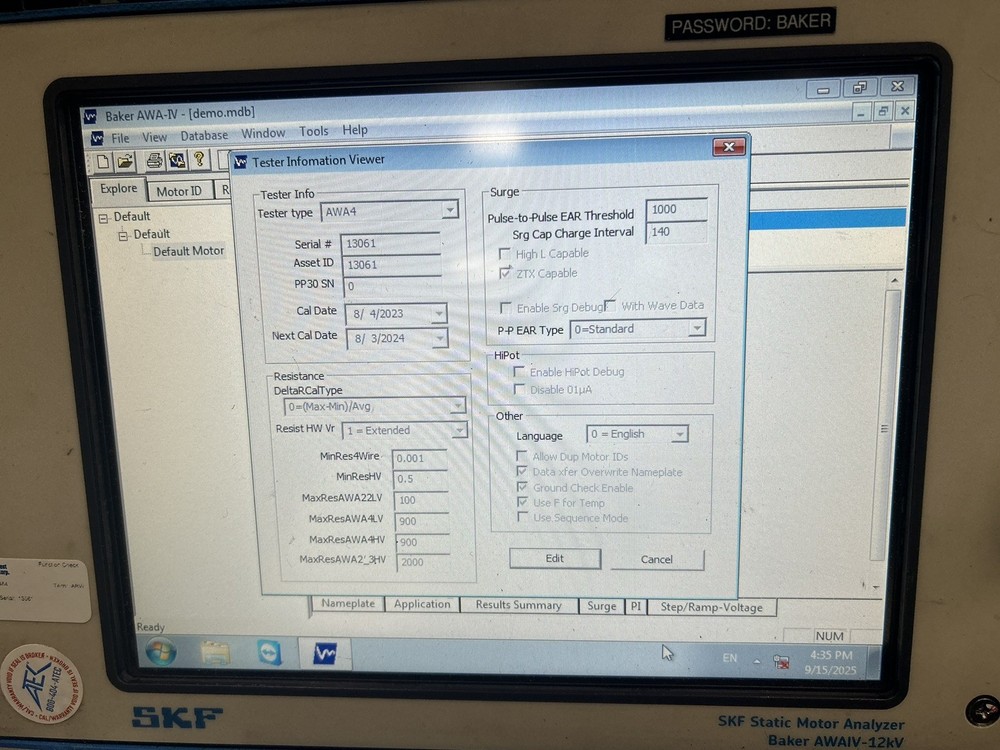 Baker AWA-IV Static Motor Analyzer | 12kV, 800A Max Output Current