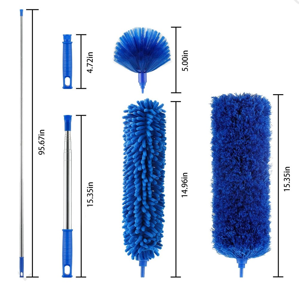 Duster, Microfiber Dusters with 2 Handle Sets, Durable 15-100 Inches Long Tel...