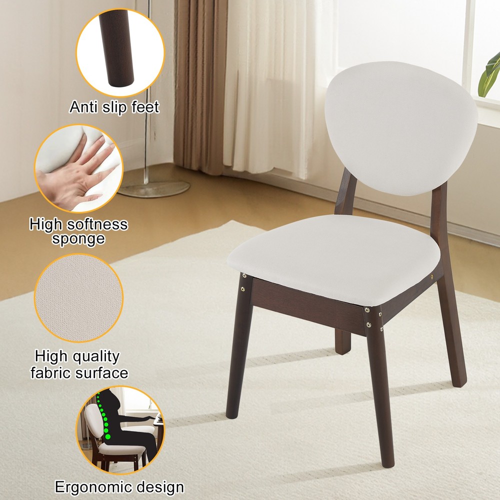 5pc Solid Wood Dining Set Deep Walnut Table & 4 Beige Padded Chairs Space-Saving