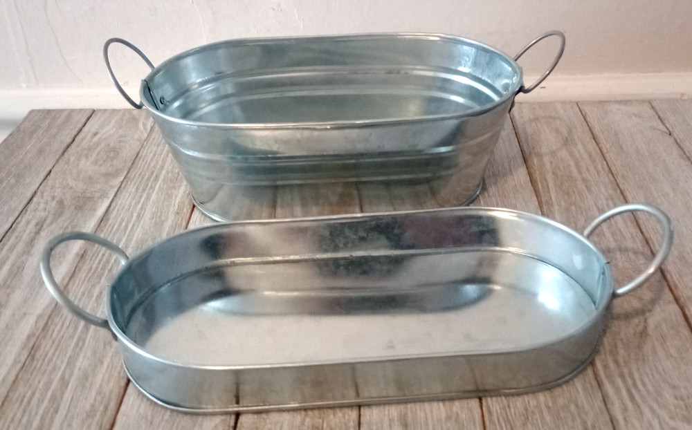 2 pc. Small Silver Steel Galvanized Tins