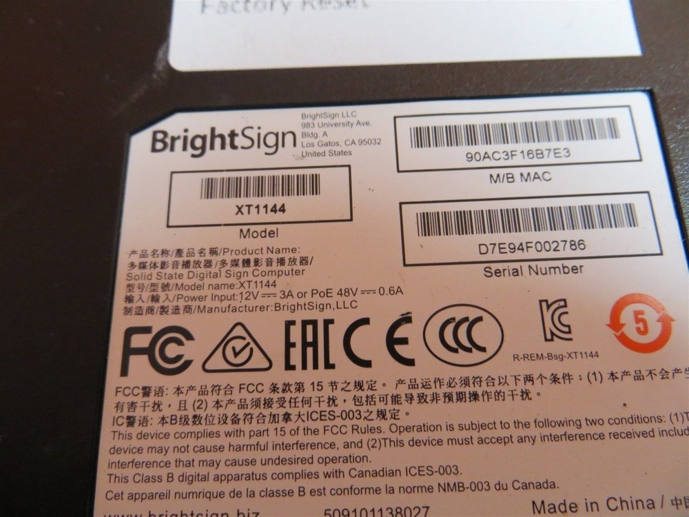 Graphical Issues BrightSign XT1144 XT4 4K Digital Signage Player AS-IS