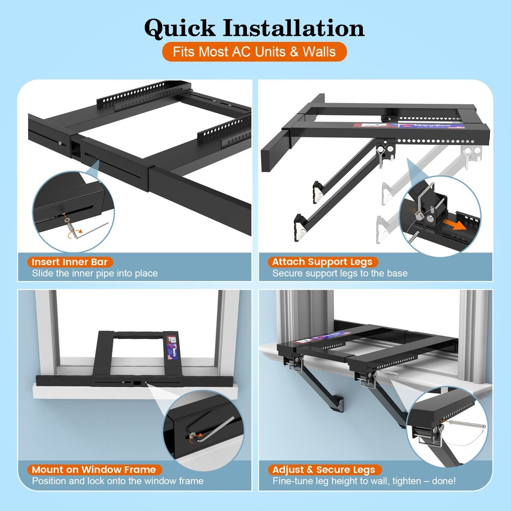 Upgraded No-Drill Window AC Bracket, Adjustable Window Air Conditioner Support