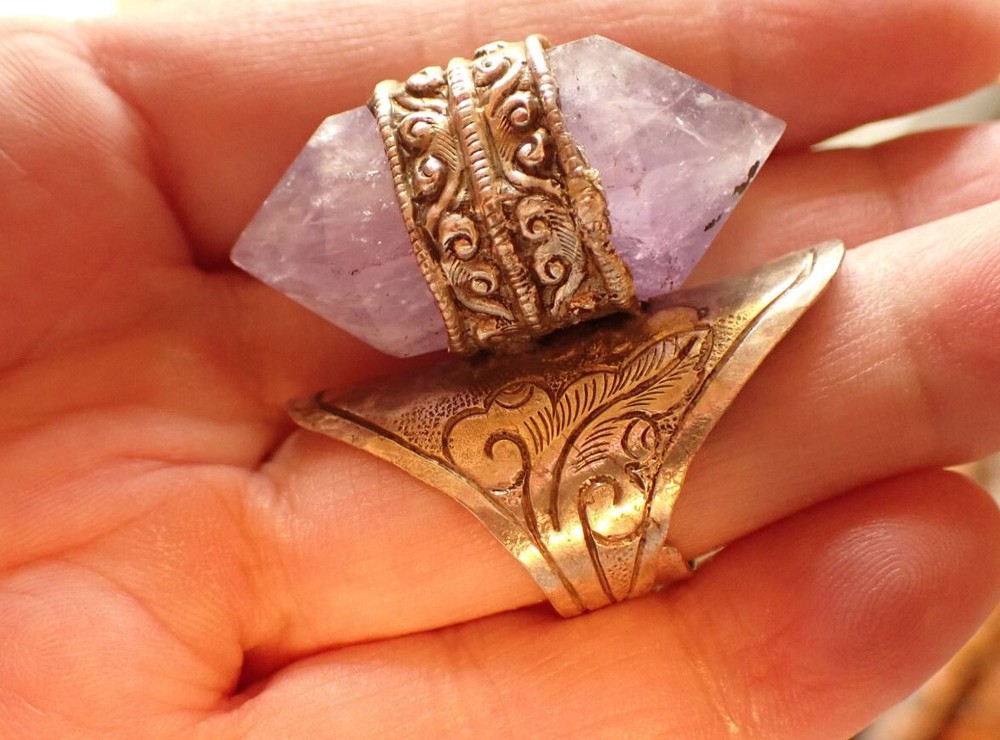 Amethyst Quartz double point Ring adjustable in Sterling