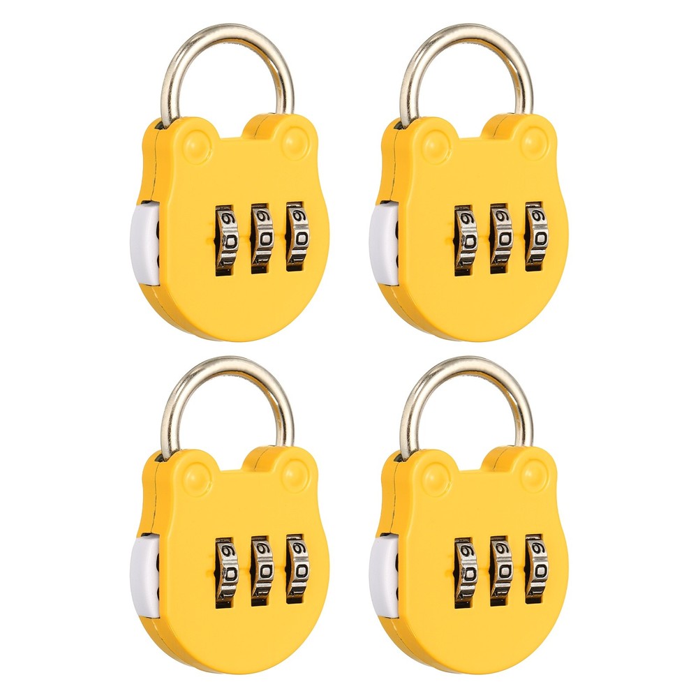 Combination Padlock (Small, Yellow)(4 Pcs),Cat Shackle Code Locks