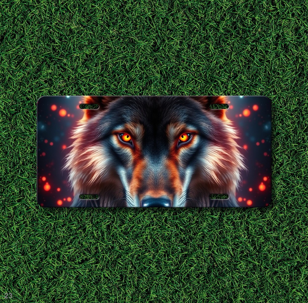Hyperrealistic Wolf License Plate Name Plate Auto Tag Unique Gift