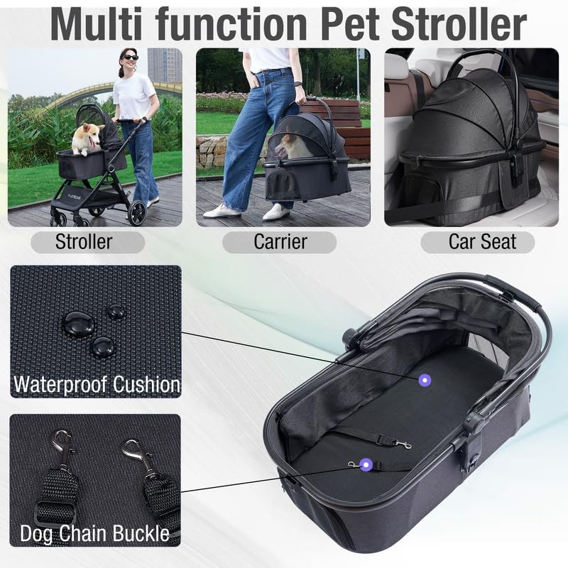 Tango Pet Stroller, 2 in 1 Dog Stroller for Small Medium Dogs Cats Black