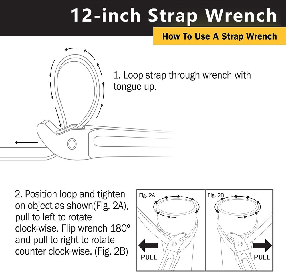 Strap Wrench 12" Handle Adjustable Nylon Strap Pipe Wrench Oil Filter Strap Open
