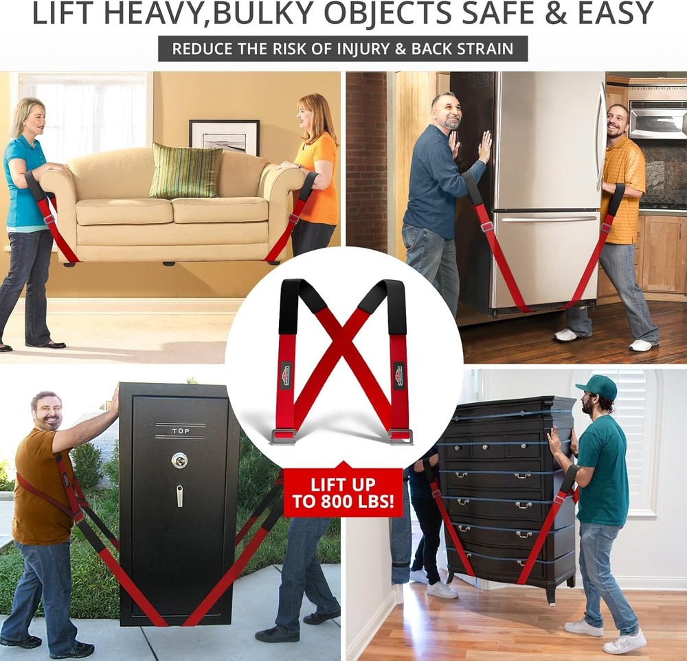 X-Protector Moving Straps - 2 Pairs - Lifting for 2 Standard, Red