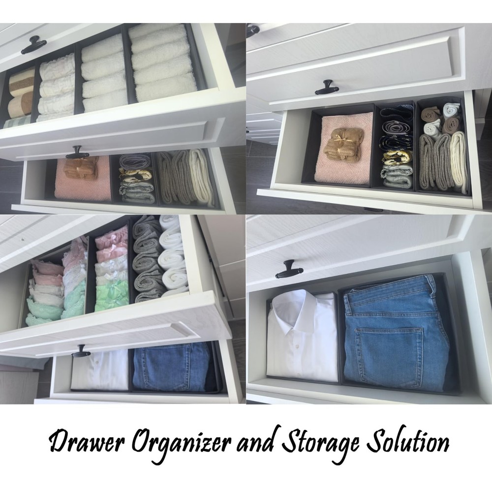 Bructhun Sock Drawer Organizer 3 Pack - Foldable Fabric Storage Light Gray