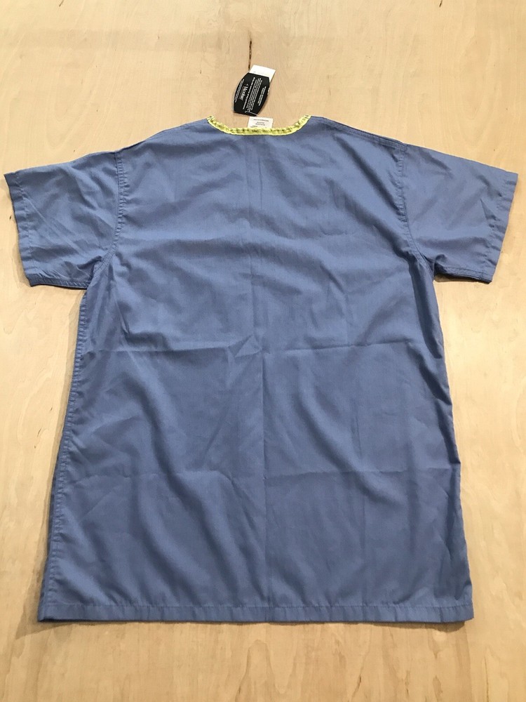 Medi Threads V-Neck Scrub Antimicrobial Top Size Small Blue